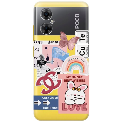 Силиконовый чехол с принтом Cute Stickers для Xiaomi Poco M4 5G Global / Сяоми Поко М4 5Г силиконовый чехол на xiaomi poco m4 5g global сяоми поко м4 5г с 3d принтом cut it прозрачный