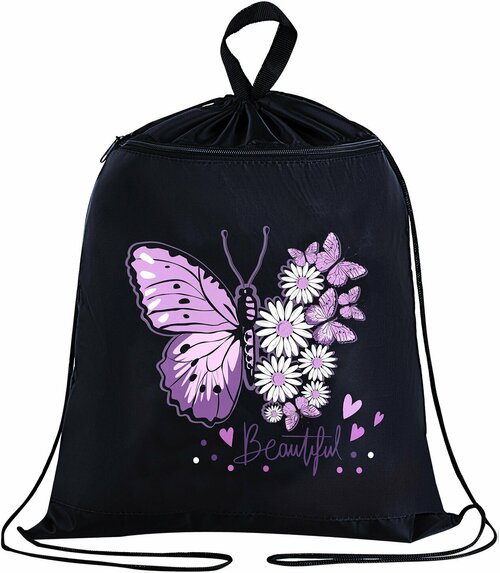 Сумка / мешок / рюкзак для сменной обуви (сменки) Brauberg, с петлёй, карман на молнии, 47х37 см, Butterfly, 271607