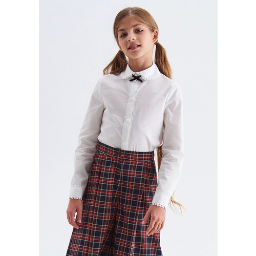 Школьная блуза SMENA, полуприлегающий силуэт, на пуговицах, длинный рукав, однотонная, размер 152/76, белый