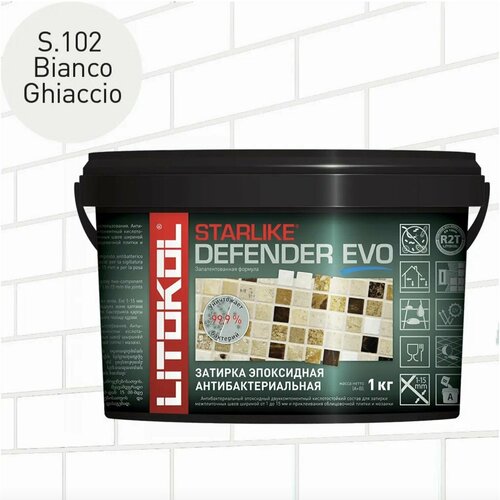 Затирка Litokol Defender Evo, 1 кг, S.102 bianco ghiaccio