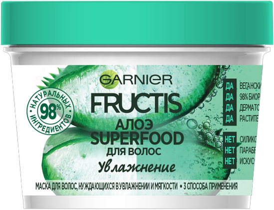 Маска 3в1 для волос нуждающихся в увлажнении и мягкости Garnier Fructis Superfood Алоэ, 390 мл