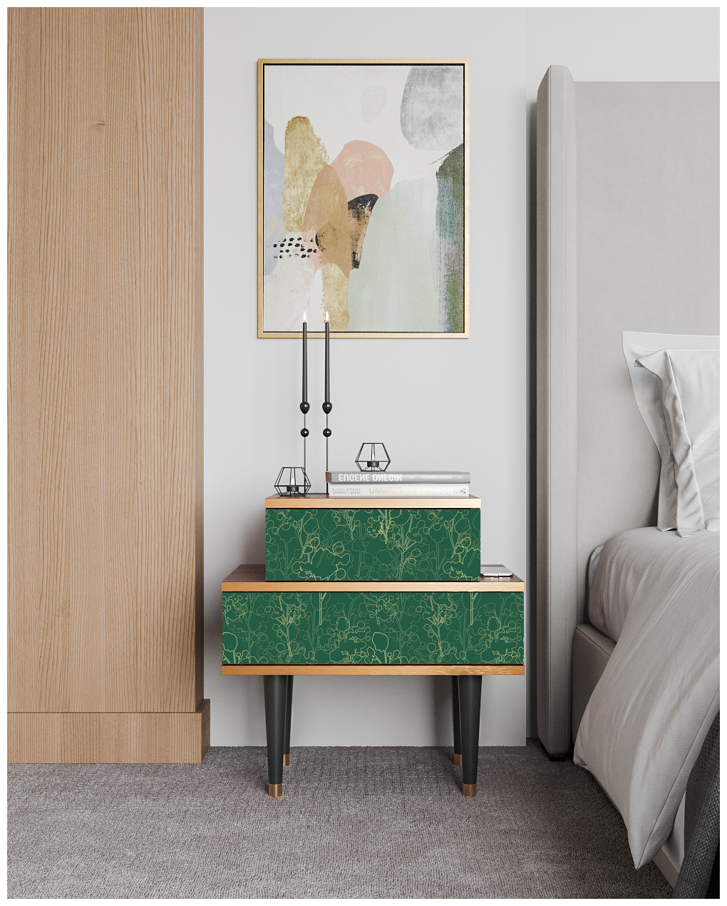 Прикроватная тумба - STORYZ - NS1 Emerald Forest, 58 x 58 x 41 см, Орех