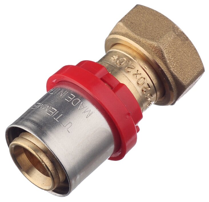 фото Соединитель прямой Tiemme с накидной гайкой под евроконус 20(пресс) х 1/2 ВР(г)