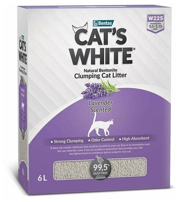 Cat's White BOX Lavender Наполнитель для кошачьего туалета комкующийся с ароматом лаванды 6л (5.1кг) - фотография № 8