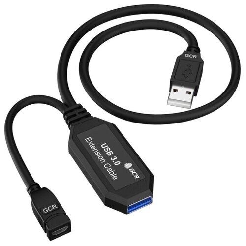 фото Кабель 7.5м удлинитель gcr usb 3.0, am/af, усилитель сигнала premium, активный, дополнительное питание, черный