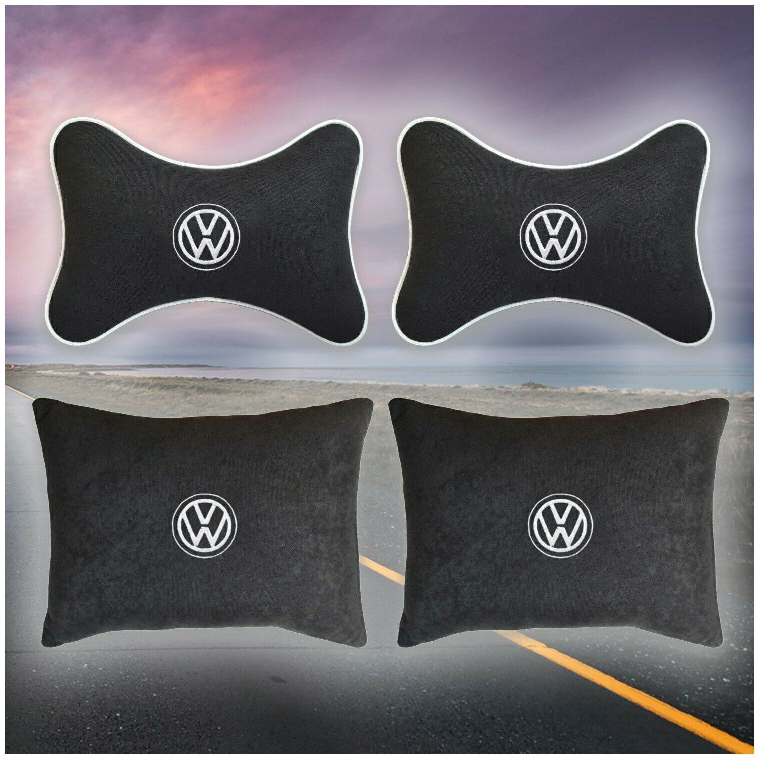 Комплект автомобильных подушек из велюра для Volkswagen черная
