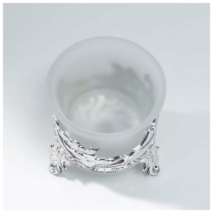 Подсвечник стекло на 1 свечу "Цветы" серебро 6,5х6х6 см - фотография № 3