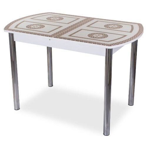 фото Стол кухонный домотека танго по-1 02, раскладной, дхш: 120 х 80 см, длина в разложенном виде: 157 см, бл ст-71 белый/стекло с греческим орнаментом 02 хром