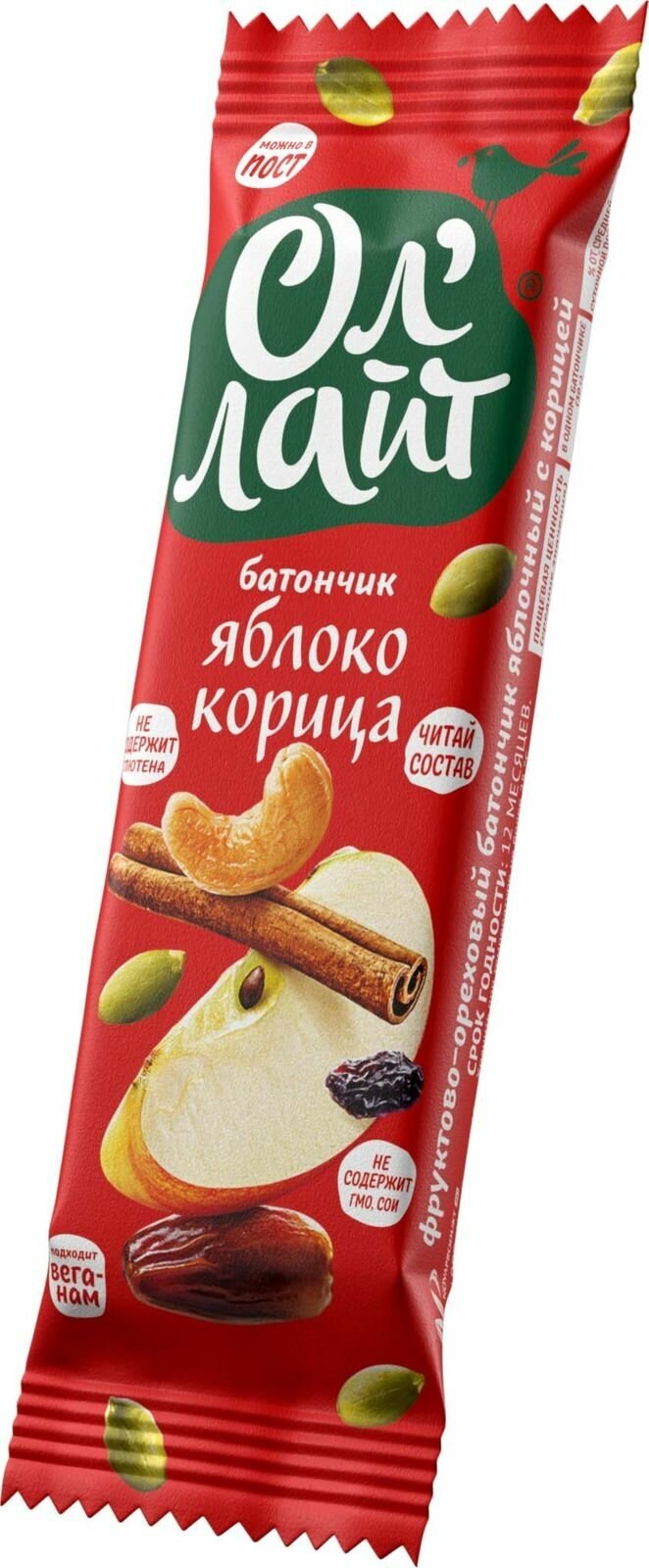 Батончик фруктово-ореховый Ол'Лайт Яблоко & Корицa