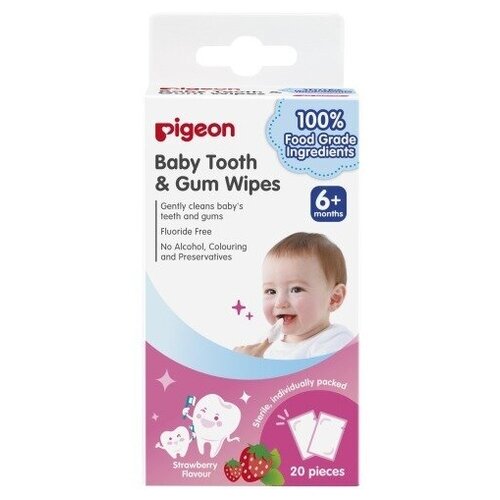 Pigeon Салфетки для чистки молочных зубов Baby ToothGum Wipes Strawberry, 20шт