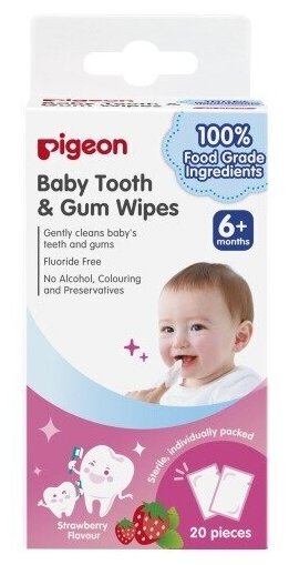Салфетки для чистки молочных зубов, Pigeon, Baby Tooth&Gum Wipes Strawberry, 20 шт