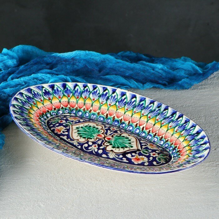 Шафран Селедочница Риштанская Керамика "Узоры", 34 см, разноцветное, овальное