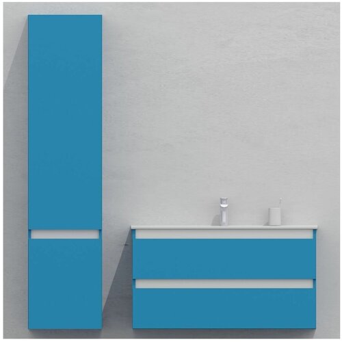 Комплект мебели для ванной тумба 100 см и пеналом 40*35*170 см, левый, цвет RAL 5012, влагостойкий, матовая эмаль + лак, серия СДпрестиж