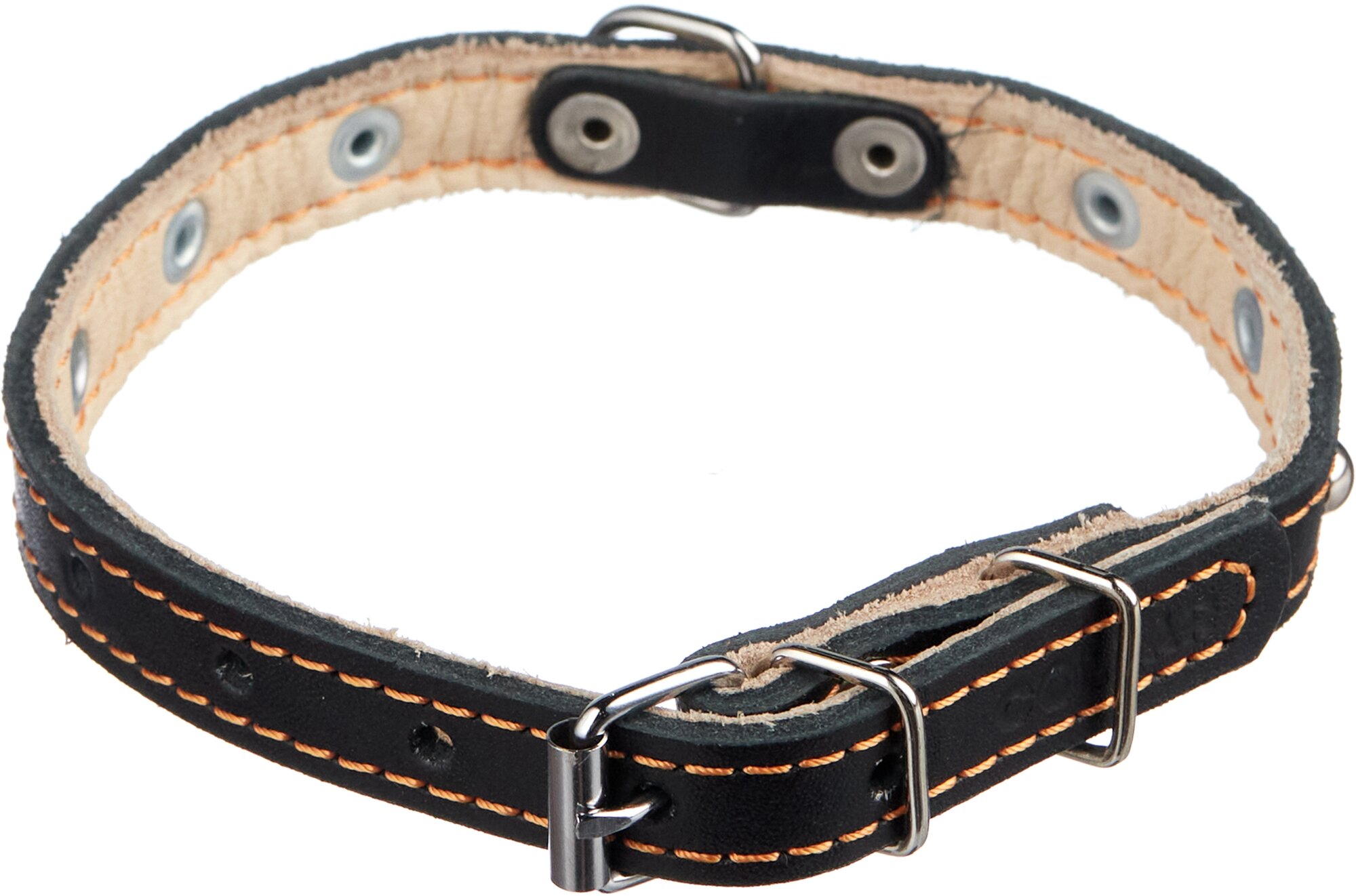 Collar ошейник кожаный двойной с украшениями (27-35 см., Черный) - фото №1