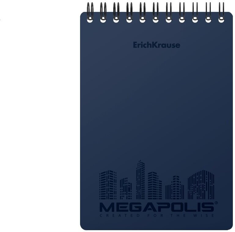 Блокнот с пластиковой обложкой на спирали ErichKrause® MEGAPOLIS®, синий, А6, 80 листов, клетка 45948