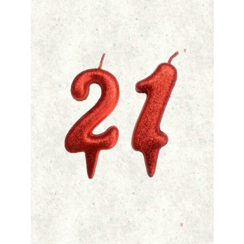 Свечи для торта цифра 21 год 7см, красный блеск