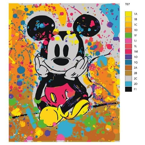 Картина по номерам T67  Микки Маус с флуорисцентыми цветами, 40х50 см
