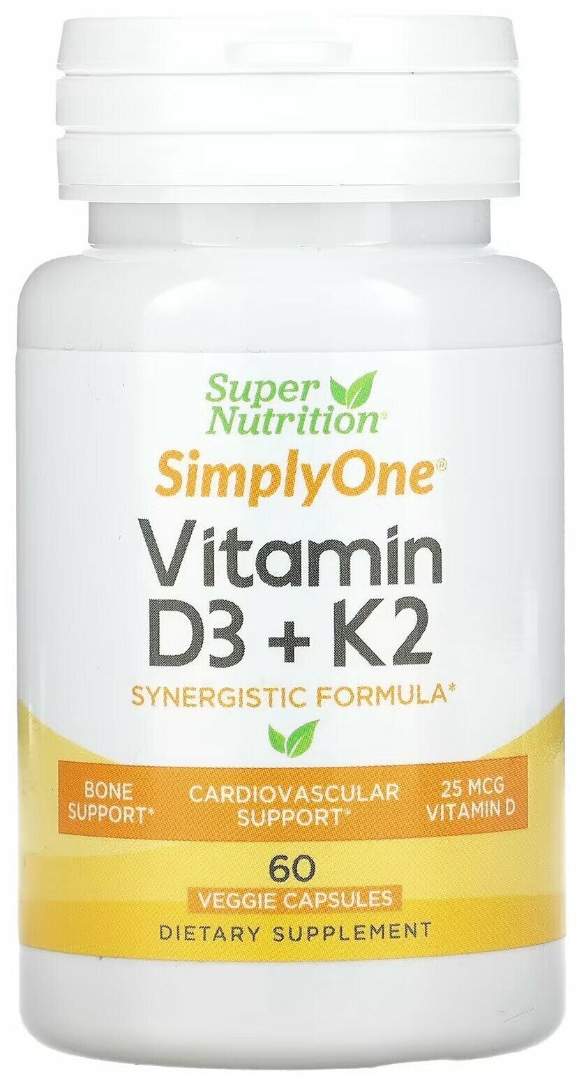 Super Nutrition D3+K2 Vitamin D3 1000 IU + K2 40 mcg 60 капсул
