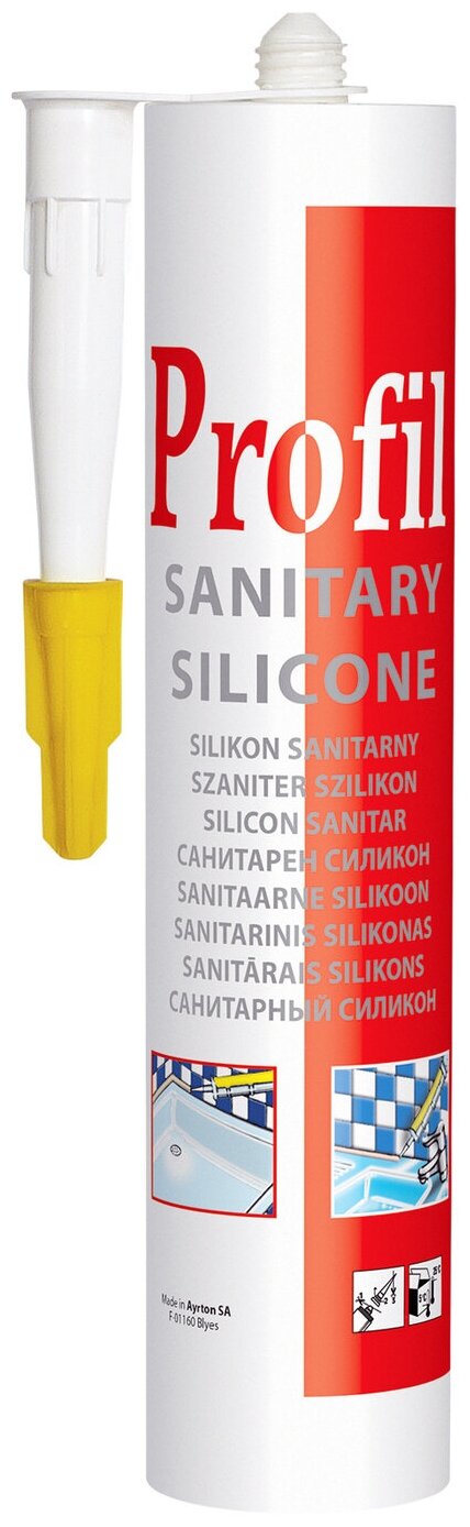 Sanitary Silicone 124252 Герметик силиконовый санитарный (белый, 270 мл) Упаковка (15 шт.) Profil - фото №1