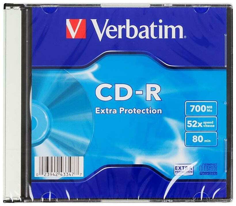 Диск CD-R Verbatim 700Mb 52x Slim case (200шт) (43347)