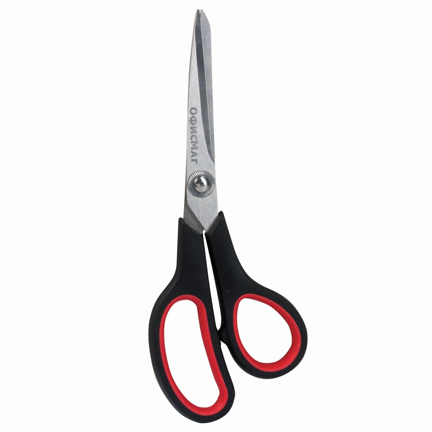 Ножницы Офисмаг "Soft Grip", 190 мм, резиновые вставки, черно-красные, 3-х сторонняя заточка (236456)