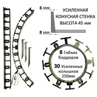 Садовый пластиковый бордюр AKAPLAST, высота 45 мм. Комплект-8 шт. и 30 усиленных колышков. Чёрный