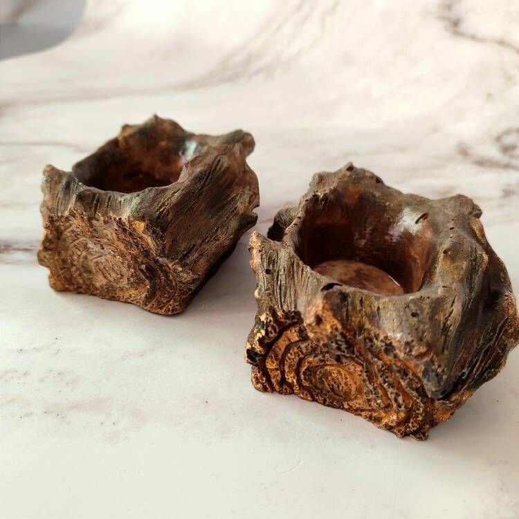 Подсвечники Lana Caps "Коряга", гипс, ручной работы, без свечи, коричневые, 14x10 см