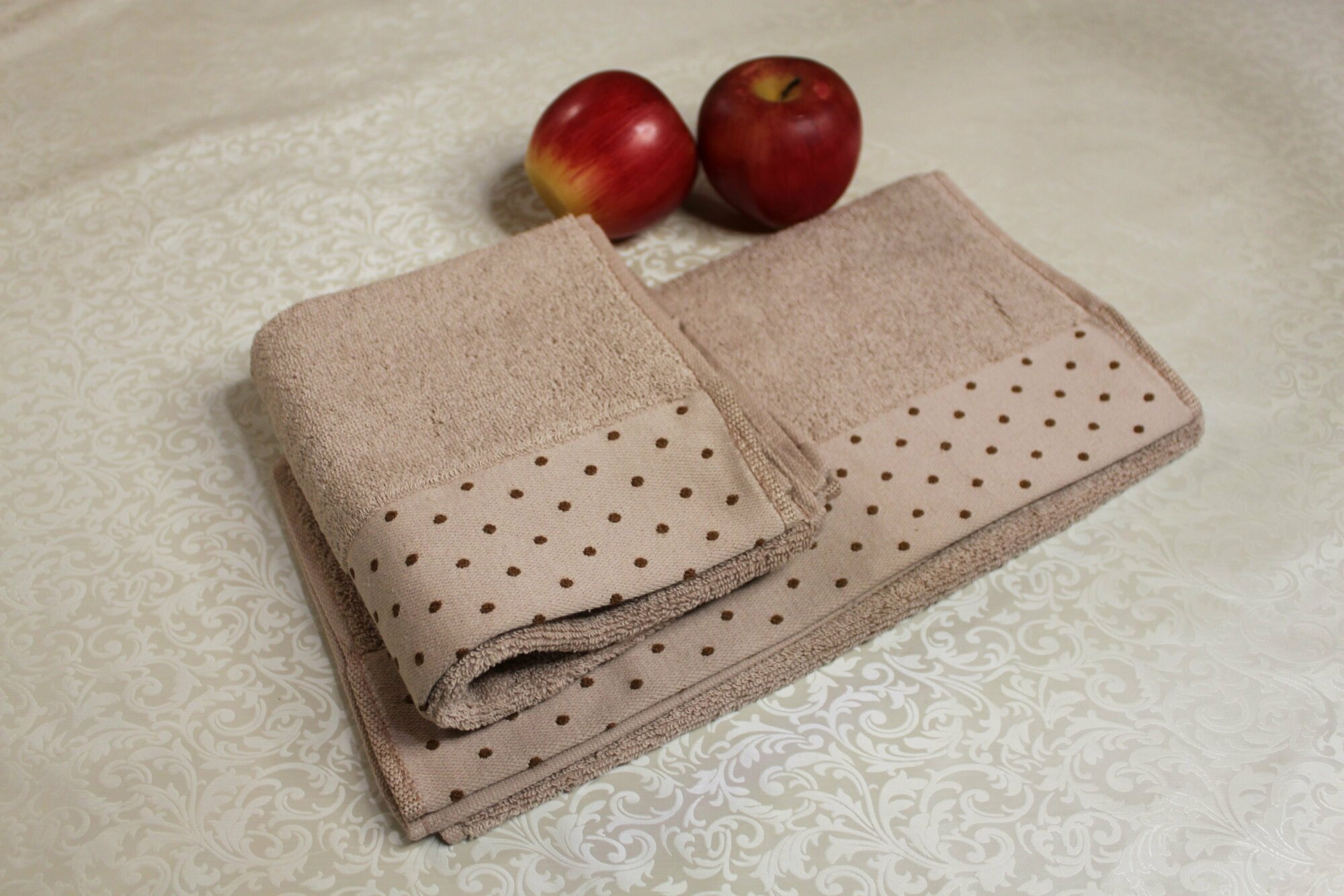 Кухонные полотенца махровые "Горох" 35х75 см (2 шт), цвет бежевый - фотография № 3