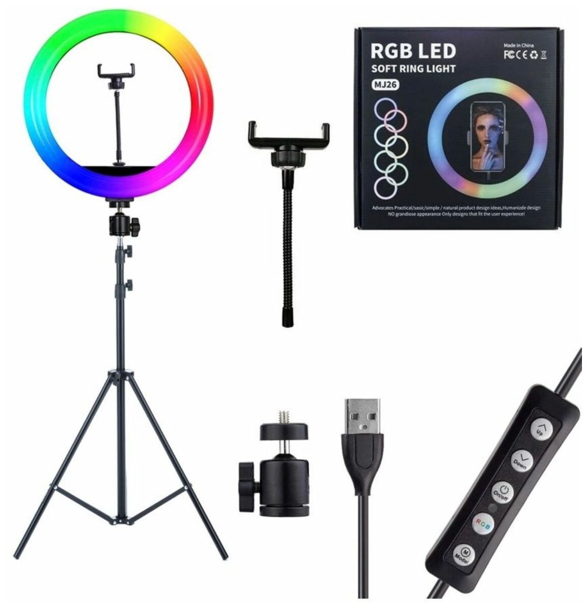 Селфи-кольцо/лампа MJ26 10" RGB + Штатив