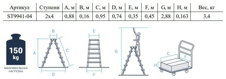 Лестница-стремянка PRO STARTUL двухсторонняя 4 ступ. ST9941-04 - фотография № 2