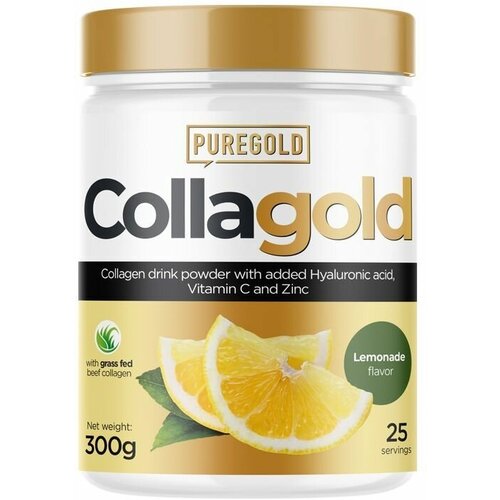 Коллаген с гиалуроновой кислотой и витамином С Pure Gold Collagold, порошок 300г (Лимонад), для суставов, костей, кожи, иммунитета