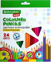 Карандаши цветные для рисования Brauberg Kids, 24 цвета, трехгранный корпус, грифель мягкий 3 мм, 181944