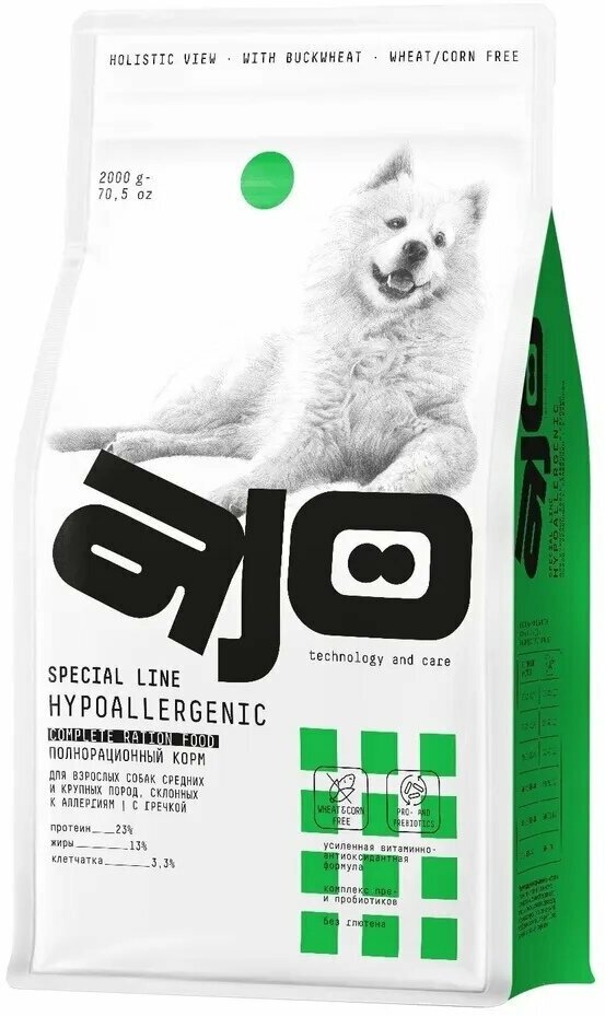AJO Dog Hypoallergenic Сухой корм для собак средних и крупных пород, Склонных к аллергиям 12кг