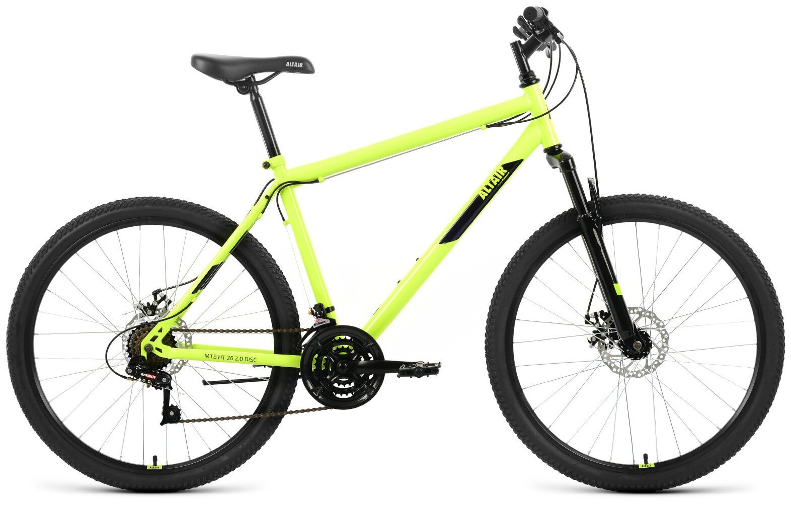 Велосипед ALTAIR MTB HT 26 2.0 D (26" 21 ск. рост. 17") 2022, ярко-зеленый/черный, RBK22AL26111