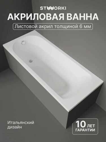 Изображение товара Акриловая ванна STWORKI Ольборг 170x70, с каркасом, пристенная, белая, глянцевая, прямоугольная