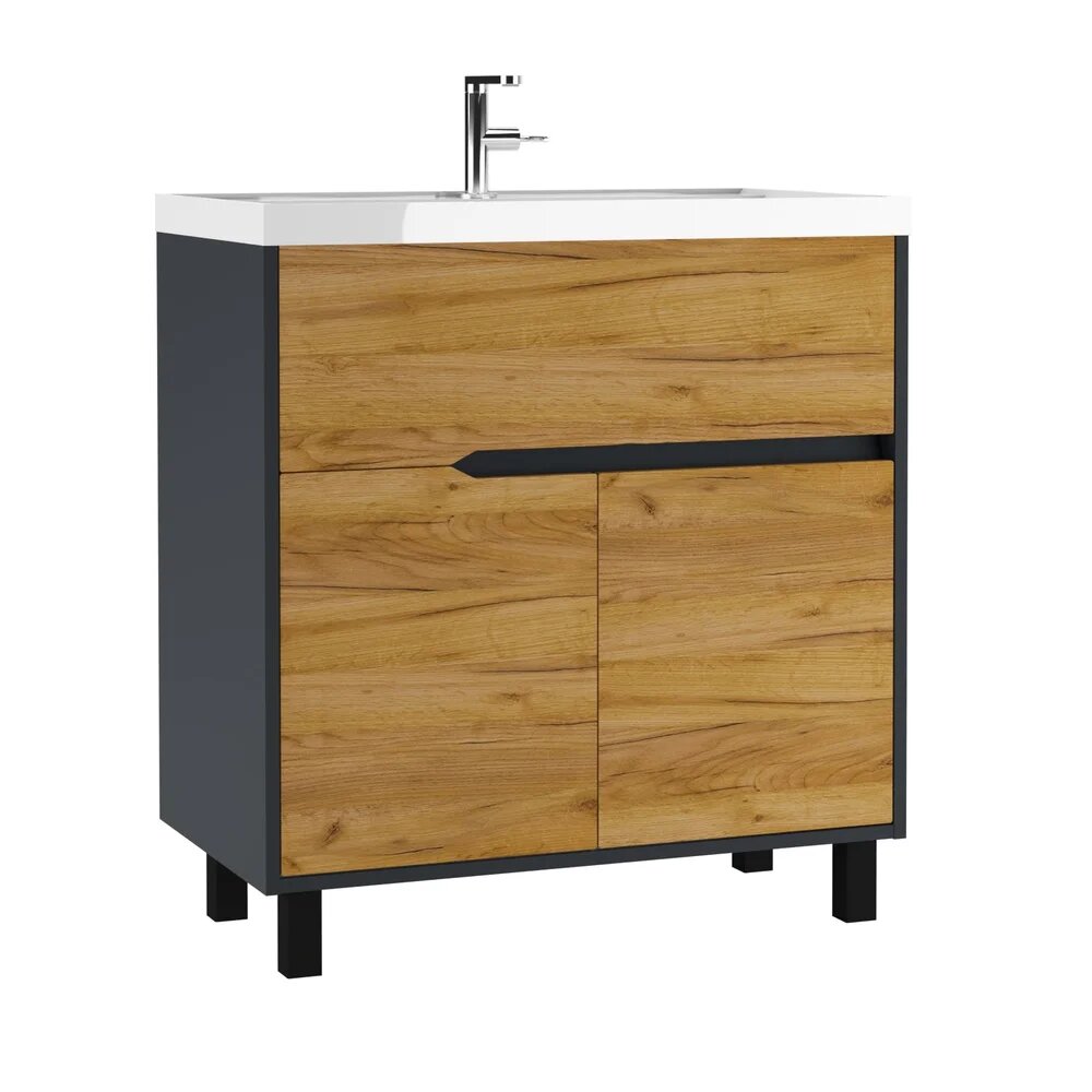 Тумба с раковиной Домино Karat 80 напольная антрацит дуб вотан раковина Classica 80