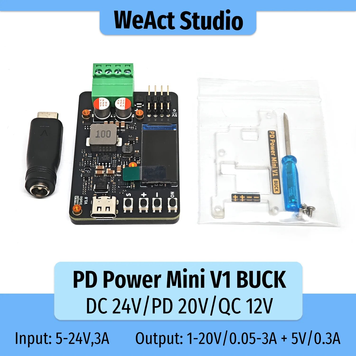 Портативный лабораторный блок питания WeAct Studio 20В 3А, Basic