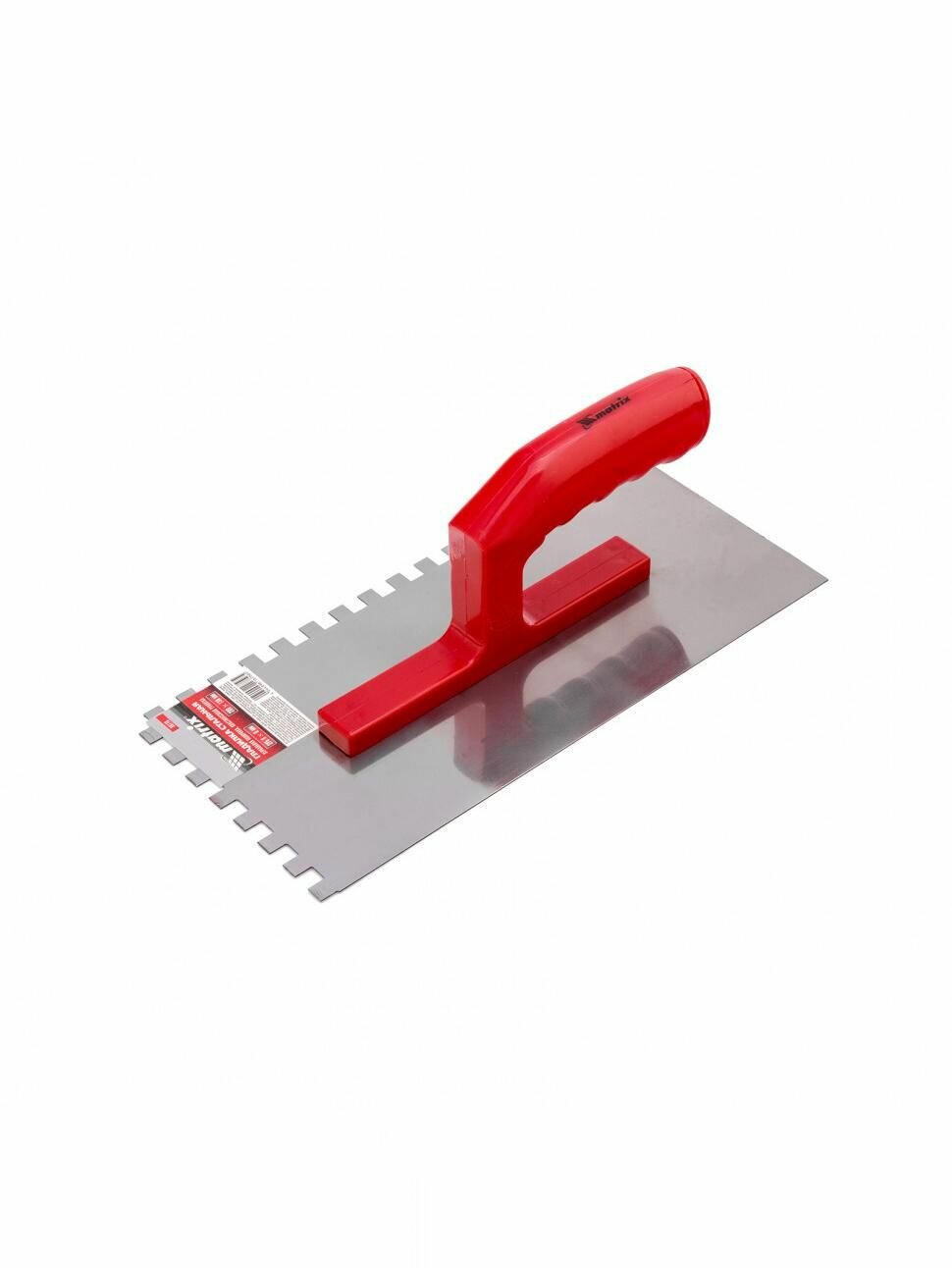Гладилка стальная, 280 x 130 мм, зеркальная полировка, пластмастмассовая ручка, зуб 10 x 10 мм Matrix 86779