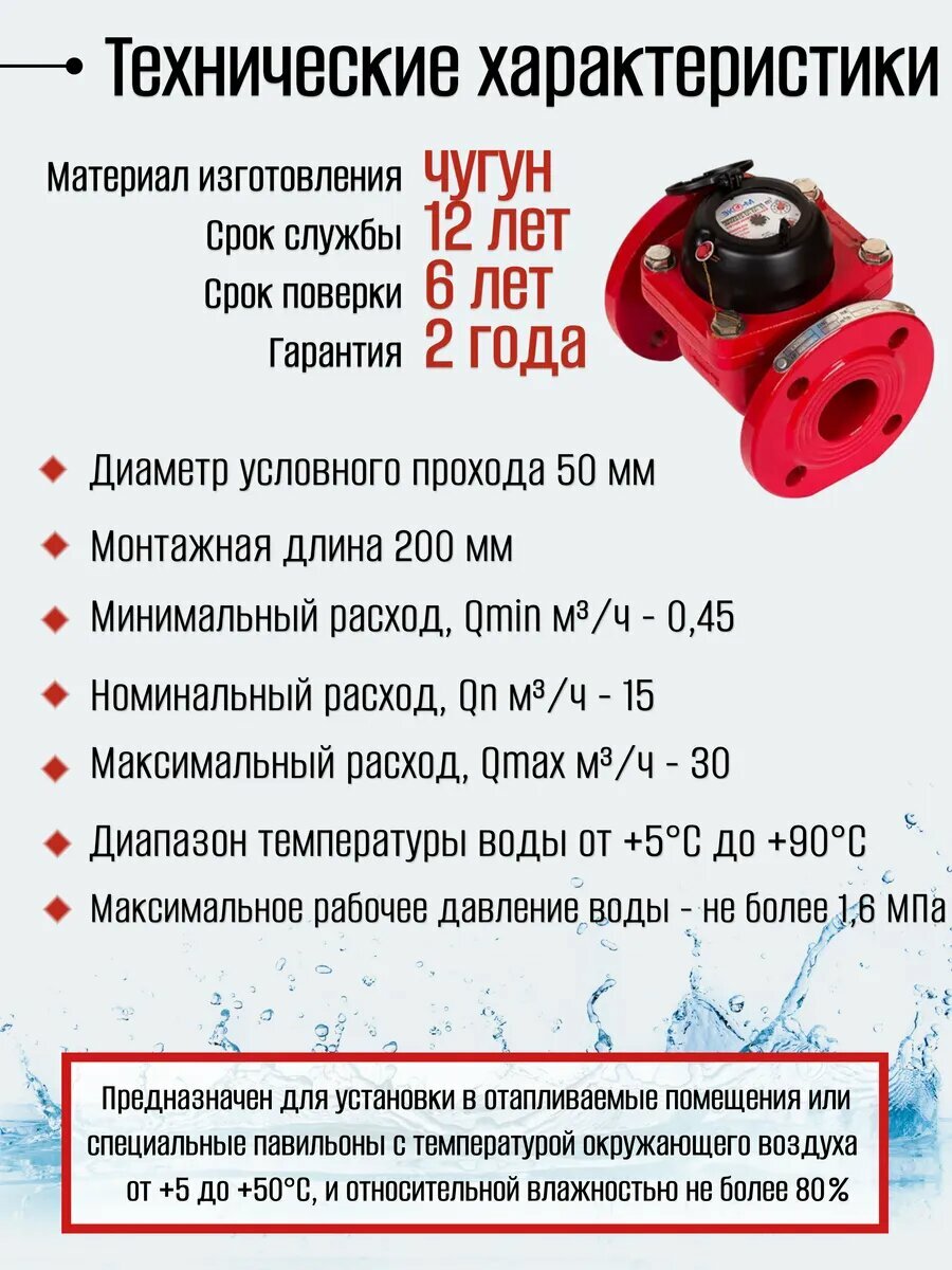 Счетчик воды ЭКОМЕРА-50Ф Универсальный — фото 1