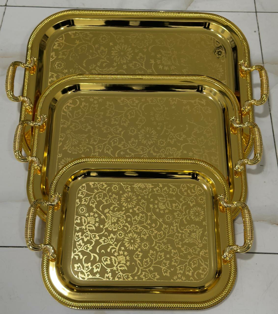 Поднос с золотыми ручками Savdo, металл, золотистый, 60x40 см