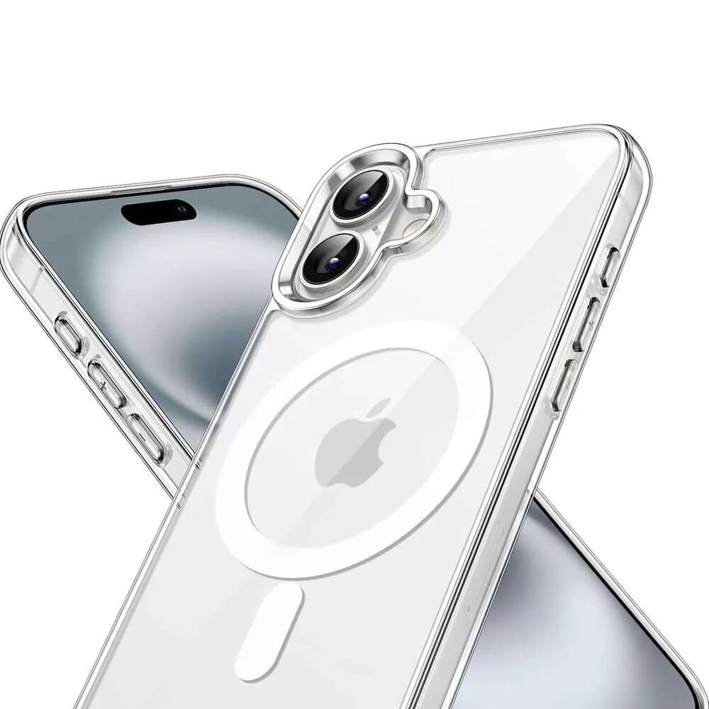 Чехол на айфон 16, с MagSafe, силикон, поликарбонат, прозрачный — фото 1