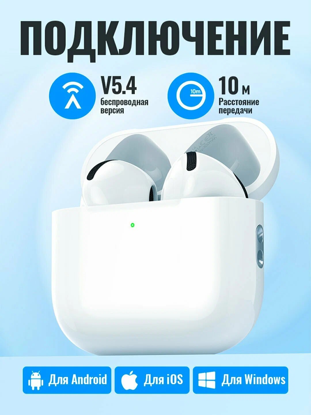Наушники Hoco EW78 TWS Bluetooth 5.4, с зарядным кейсом, белые — фото 1