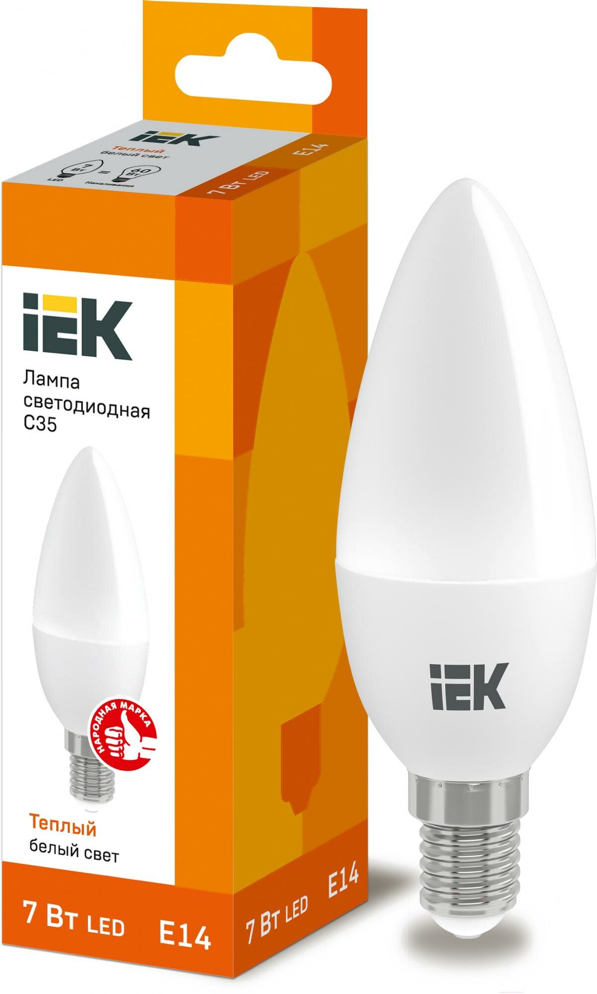 IEK Лампа cветодиодная Iek LLE-C35-7-230-30-E14 ECO C35 свеча 7Вт 230В 3000К E14 IEK