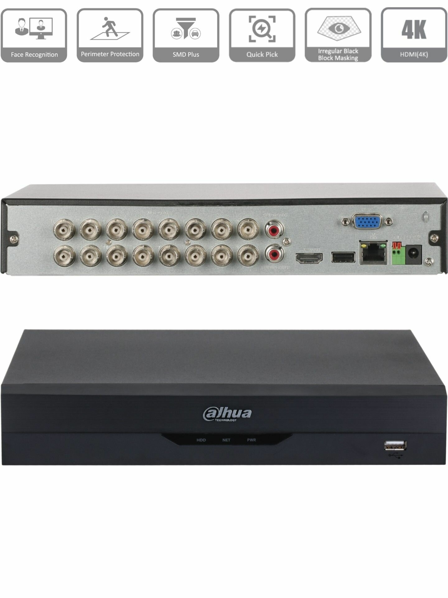 Dahua DH-XVR5116HS-5M-I3 - 16 канальный видеорегистратор для видеонаблюдения HDCVI, XVR-регистратор гибридный 5M-N/4M-N/1080p/720p 1HDD DVR, SMD Plus H.265+/H.265, поддержка HDCVI, AHD, TVI, CVBS, IP