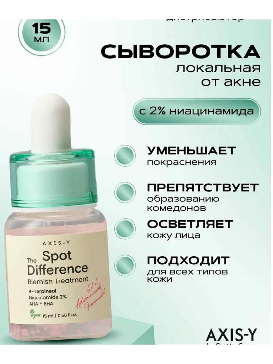 Локальная сыворотка AXIS-Y "Spot the Difference", против акне, с ниацинамидом, 2%, 15мл