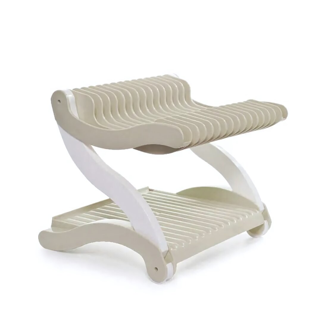 Сушилка для посуды двухъярусная складная, пластиковая, цвет бежевый/белый, 2 полки, 50х35х35см