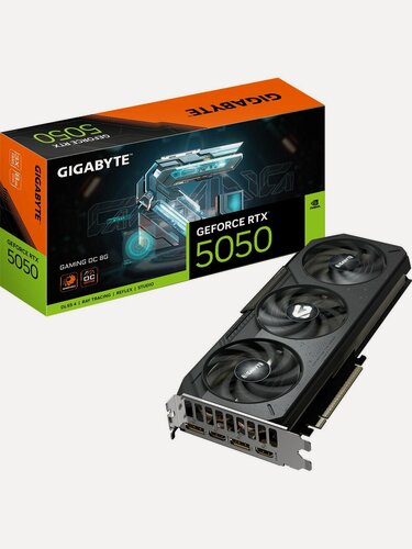 Изображение товара Видеокарта GIGABYTE GeForce RTX 5050 GAMING OC 8G (GV-N5050GAMING OC-8GD), 8ГБ GDDR6, 128-bit, PCI-E 5.0, черная