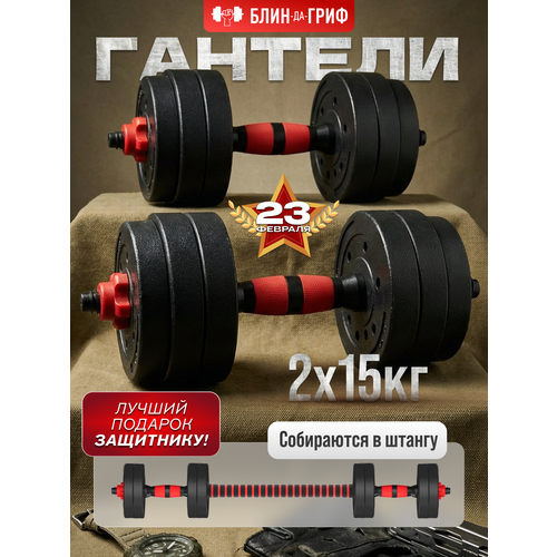 Гантели разборные Блин да Гриф 15 кг 2 шт общий вес 30 кг