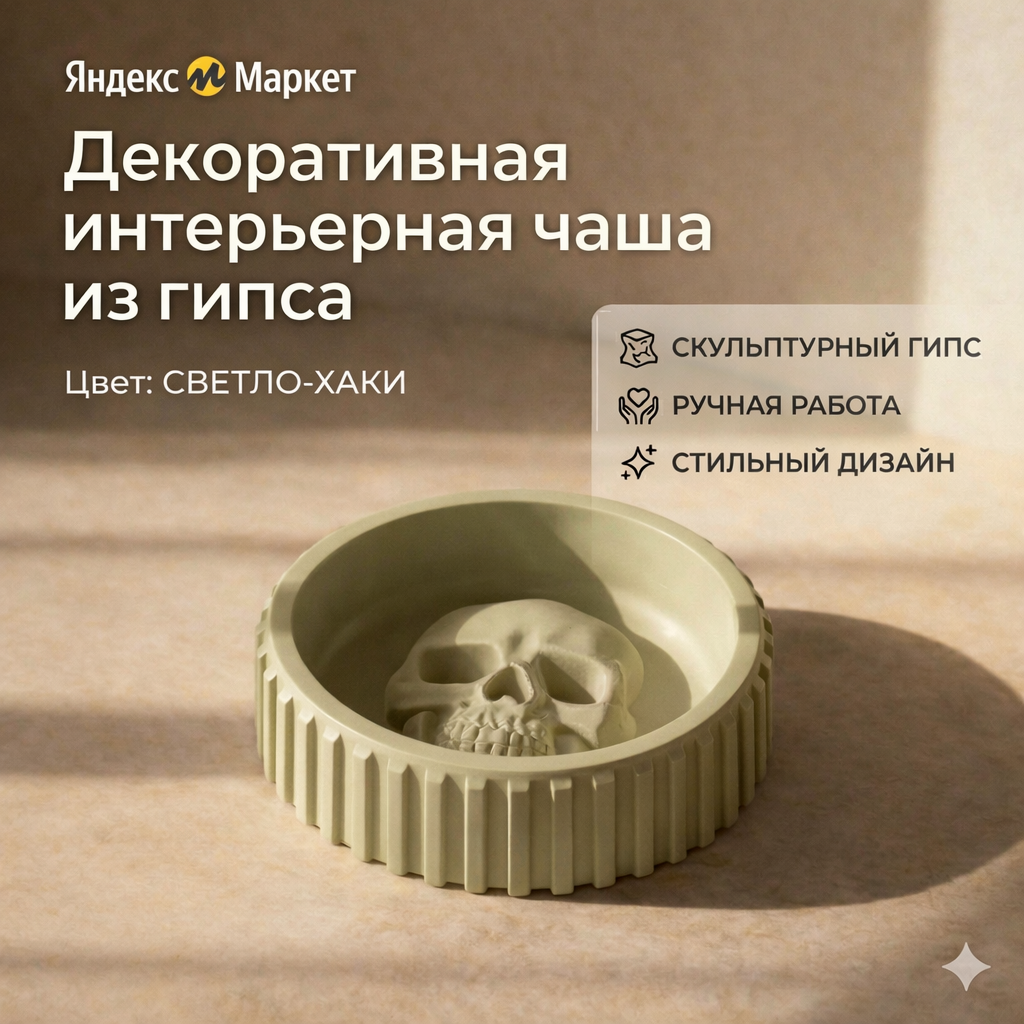 Декоративная интерьерная чаша из скульптурного гипса с рельефным элементом