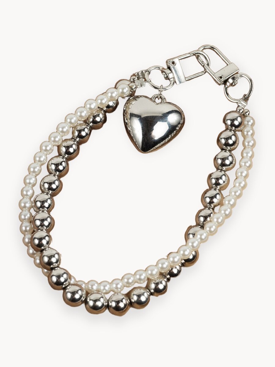 Брелок обвес с сердцем, украшение на сумку, для телефона, брелок для ключей серебристый, D'Mari